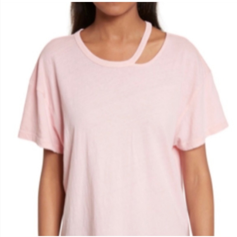 NEW FRAME M Torn Neck Chopped Crew Tee Faded Pink